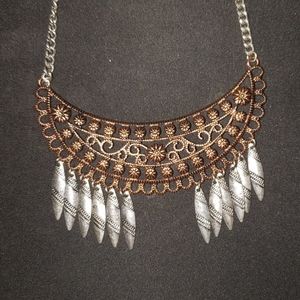 Copper and silver floral necklace